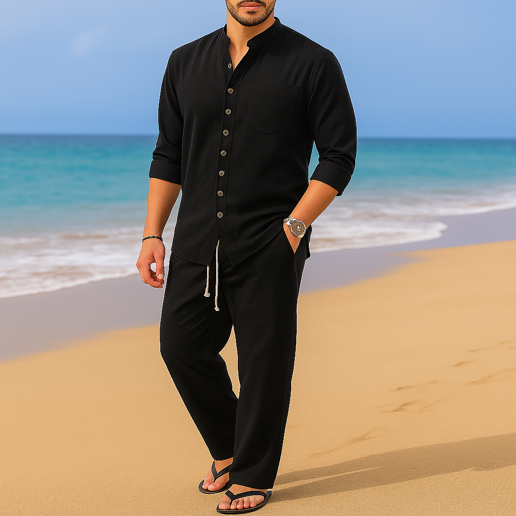 Men's Vintage Cotton-Linen Blend Pullover Shirt