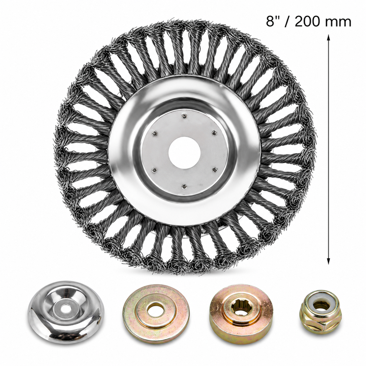 Cabezal para cortacésped - Cepillo de alambre de acero - Universal, 6/8 pulgadas