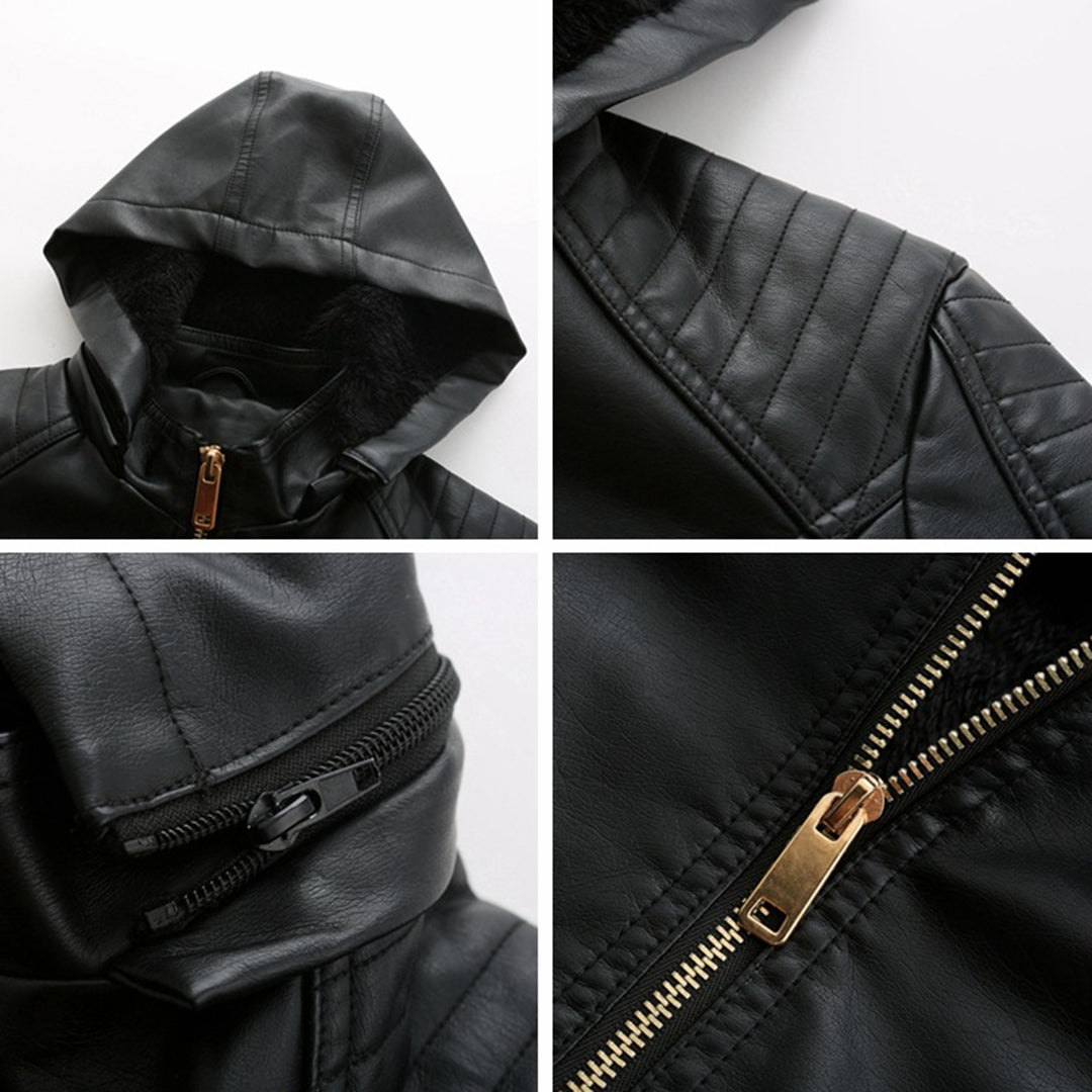 Leather Ladies Jacket with Removable Hood and Zipper