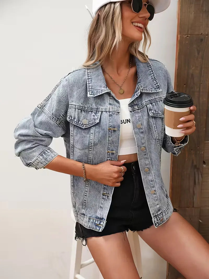 Denim Jacket with Sequin Fringe Detail