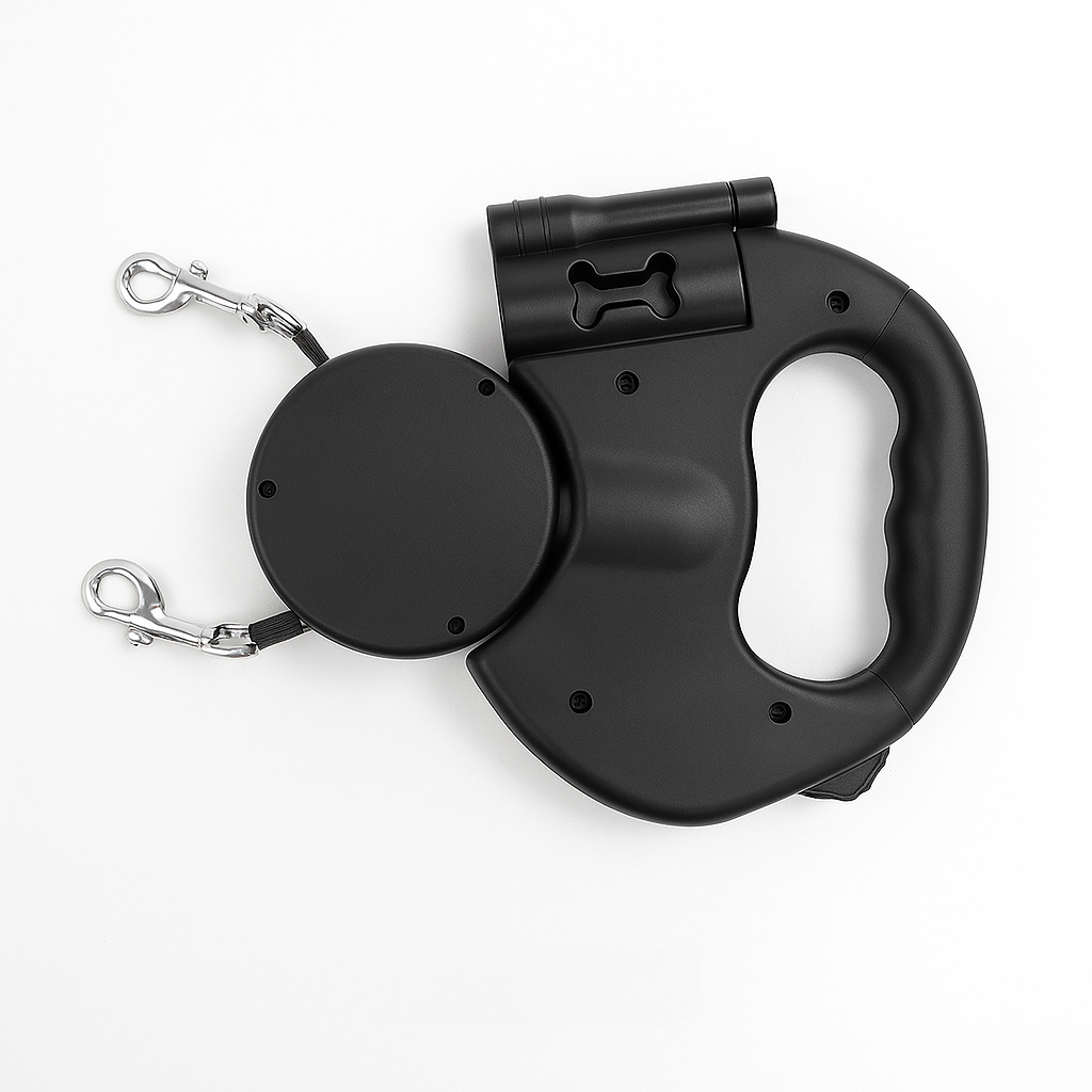 Double retractable dog leash with 360° rotation