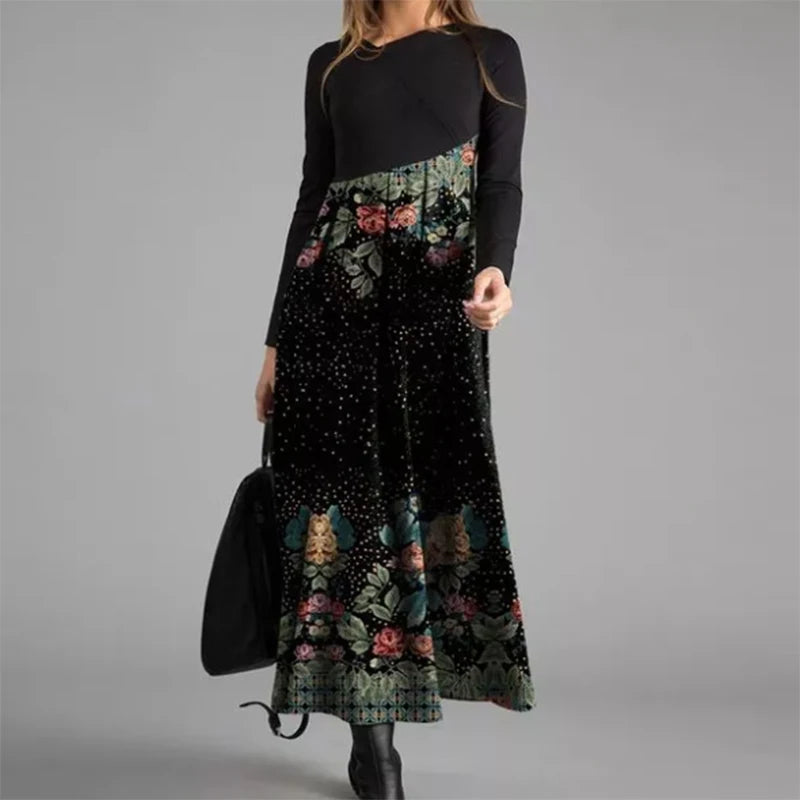 Elegant A-Line Dress with V-Neck and Long Sleeves