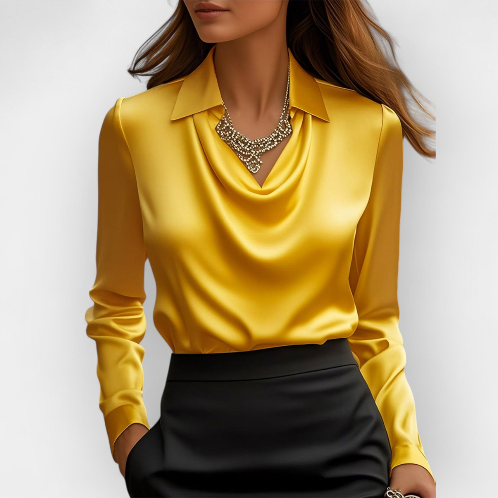 Elegant satin blouse with waterfall collar