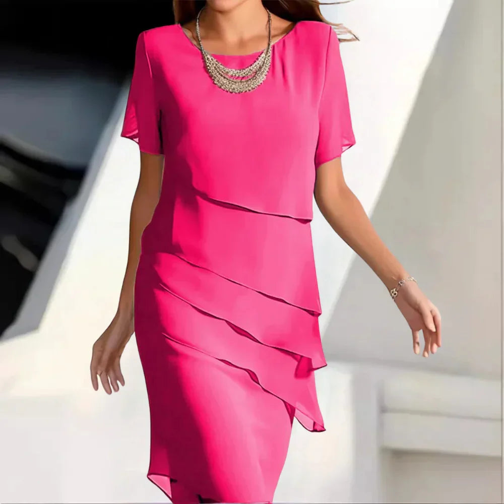 Chic Layered Chiffon Dress with Elegant Details