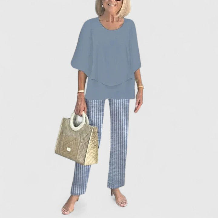 Set lejer, pentru femei, cu top suprapus și pantaloni cu imprimeu