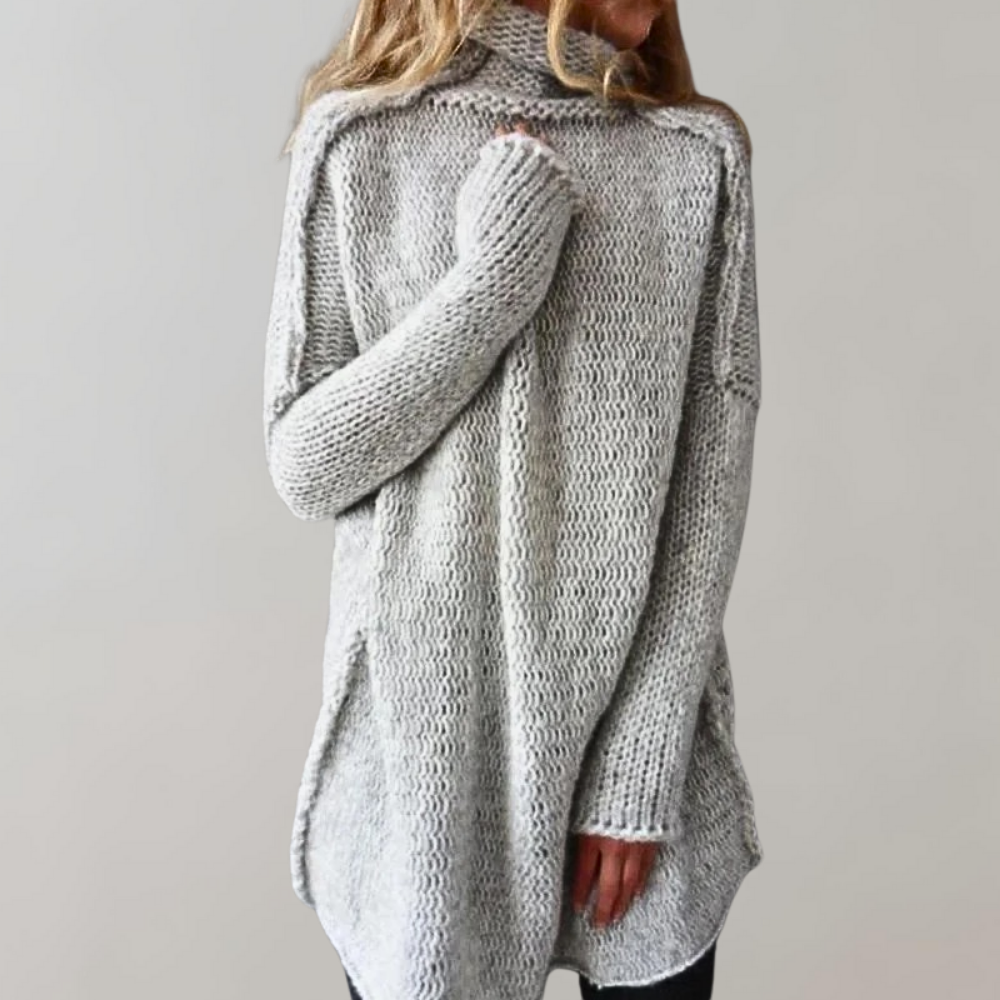 Maglione oversize da donna in maglia con collo alto risvoltato, caldo e morbido