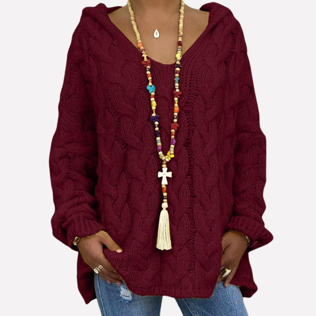 Women's Oversized Cable Knit V-Neck Sweater