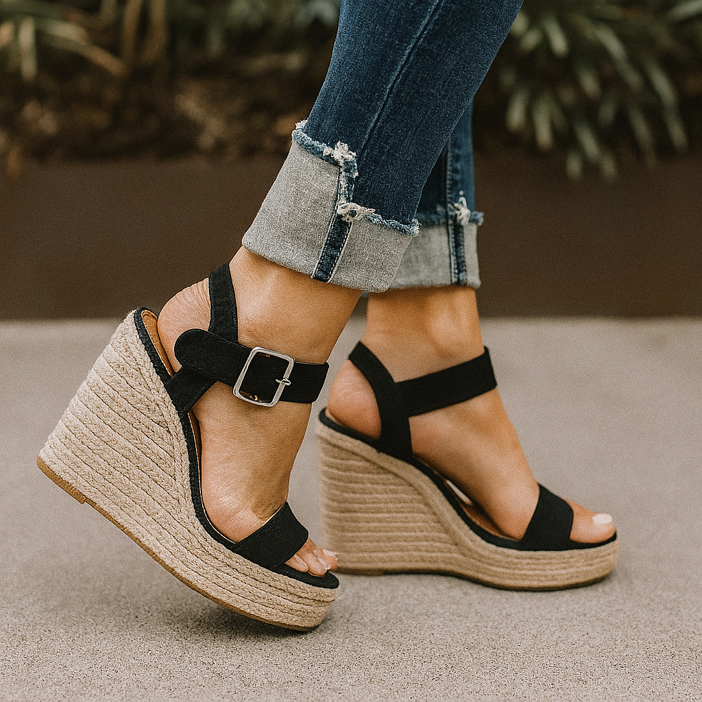 Espadrille-heeled Open Toe Wedge Sandals