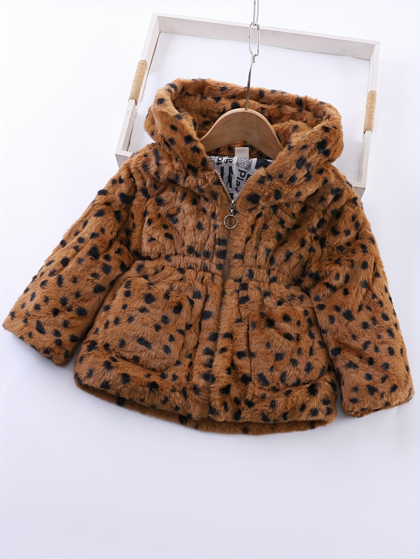 Fleece hooded jacket with leopard print for girls in winter - Reina