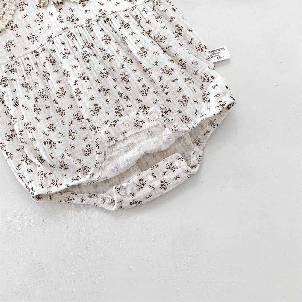 Baby Romper Set for Girls with Floral Print and Bonnet