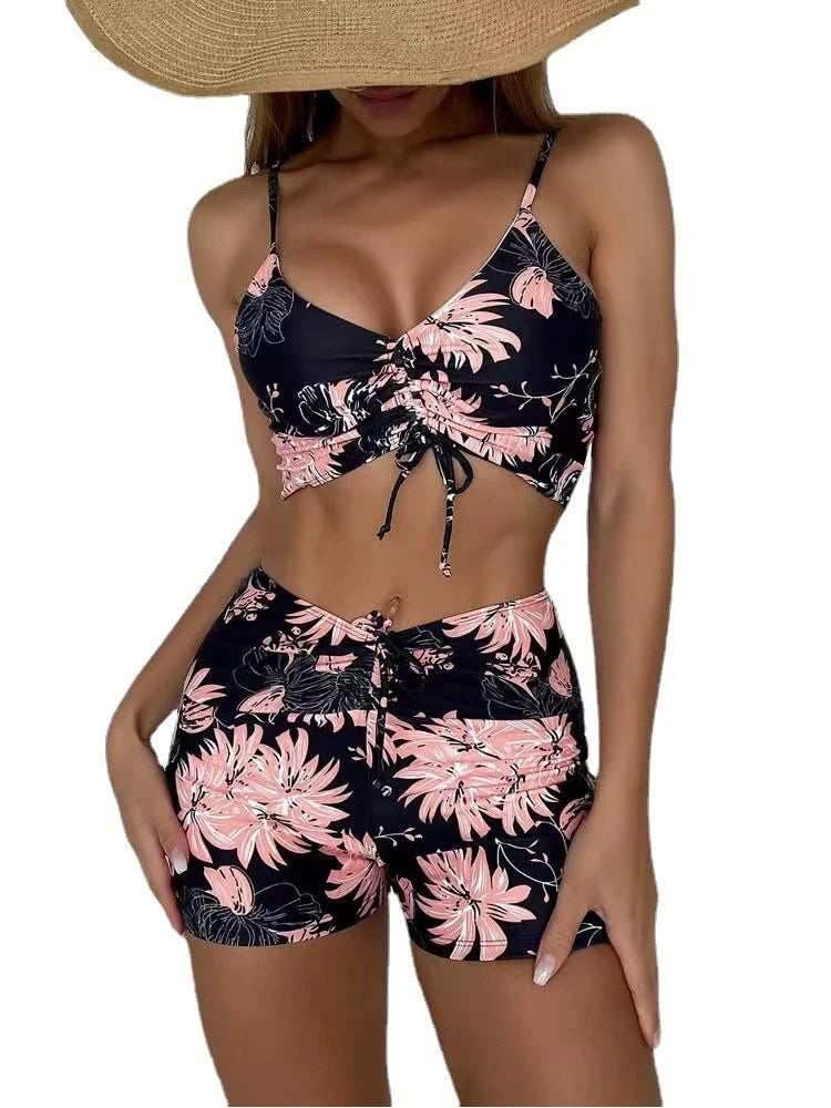 Flower Print High-Waisted Bikini with Summer Flair