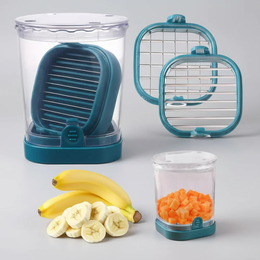 Fruit Slicer with Collection Bowl and Interchangeable Blades for Quick Cutting