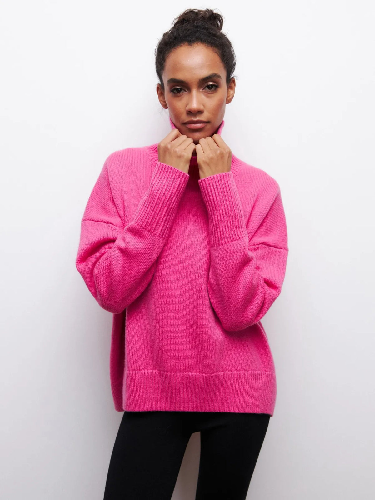 Ladies' Cosy Oversized Roll Neck Jumper with Wide Ribbed Collar