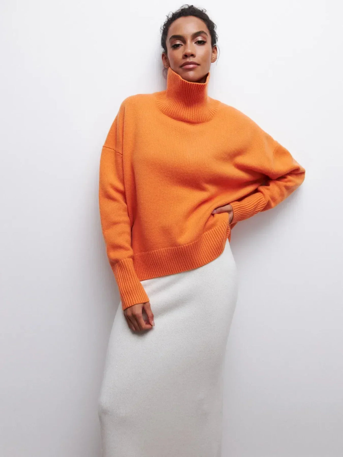 Ladies' Cosy Oversized Roll Neck Jumper with Wide Ribbed Collar