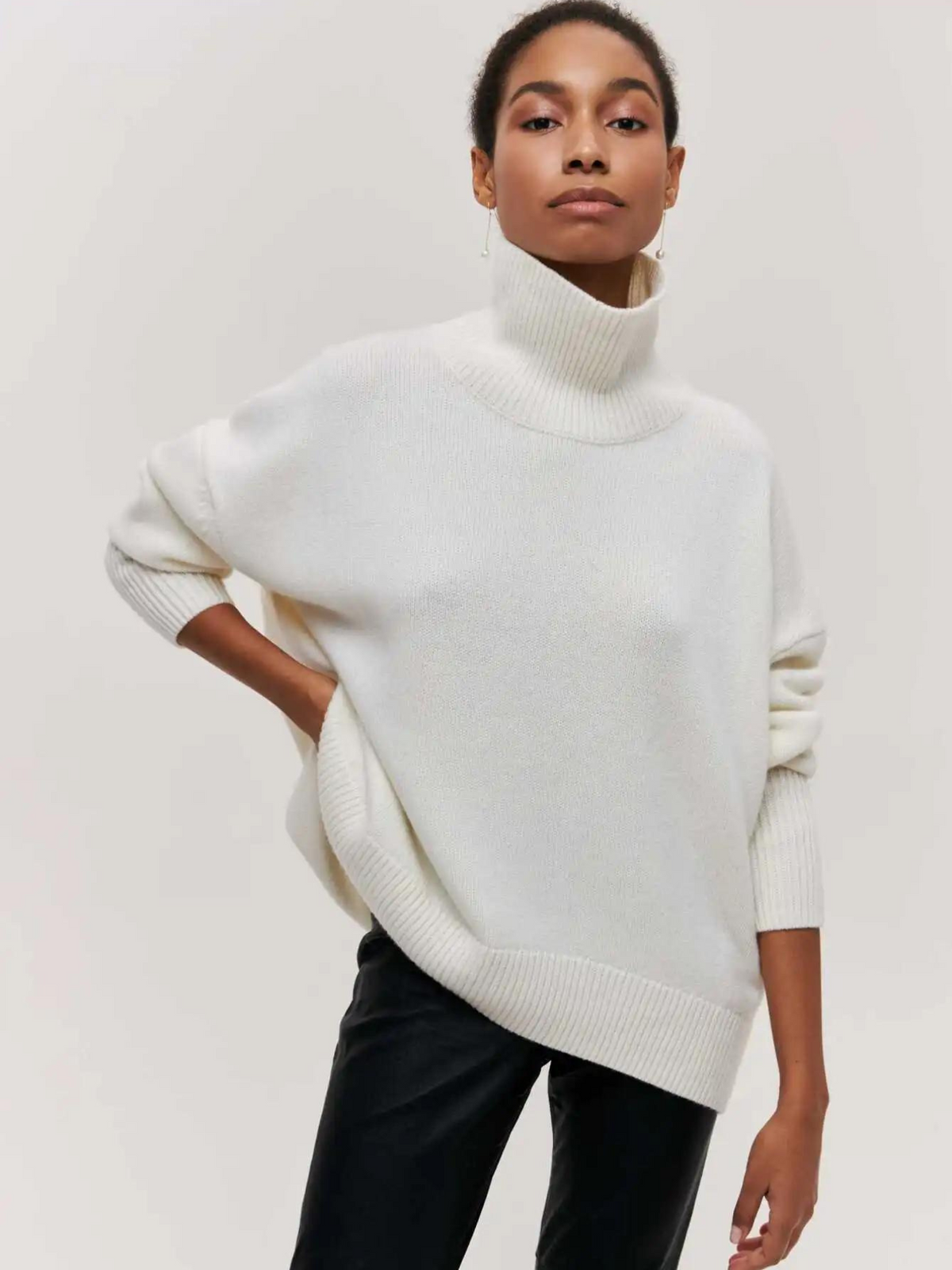 Ladies' Cosy Oversized Roll Neck Jumper with Wide Ribbed Collar