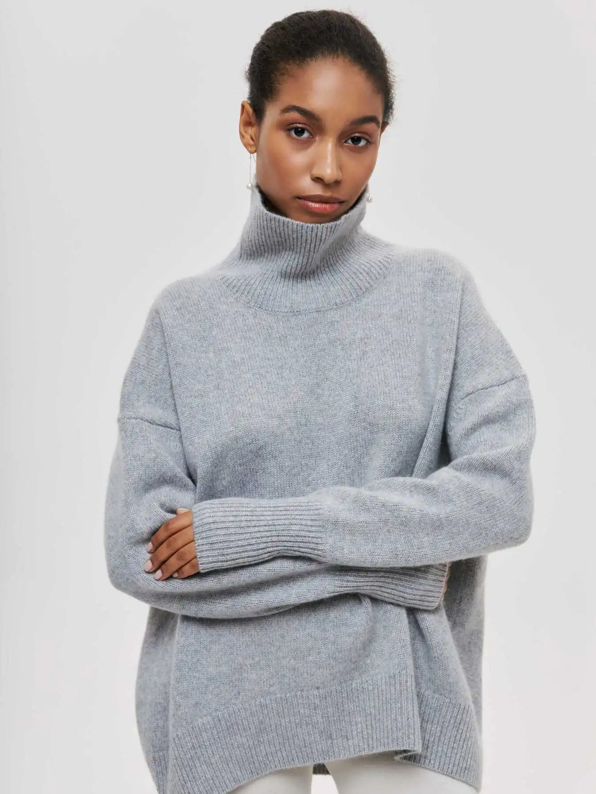 Ladies' Cosy Oversized Roll Neck Jumper with Wide Ribbed Collar