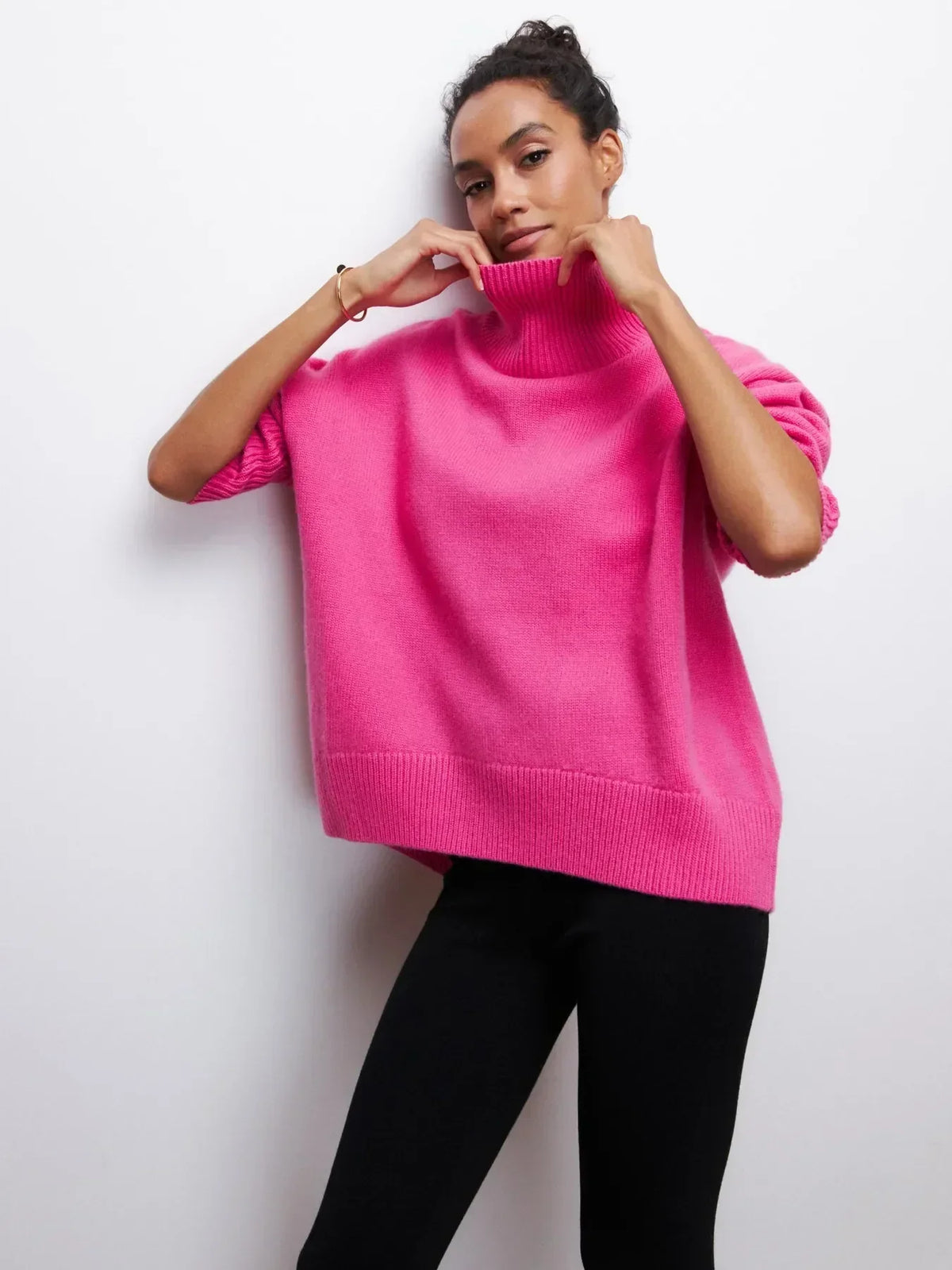 Ladies' Cosy Oversized Roll Neck Jumper with Wide Ribbed Collar