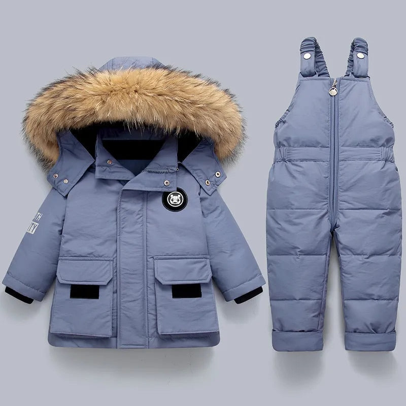 Children's Warm Winter Coat Overall with Fur Collar