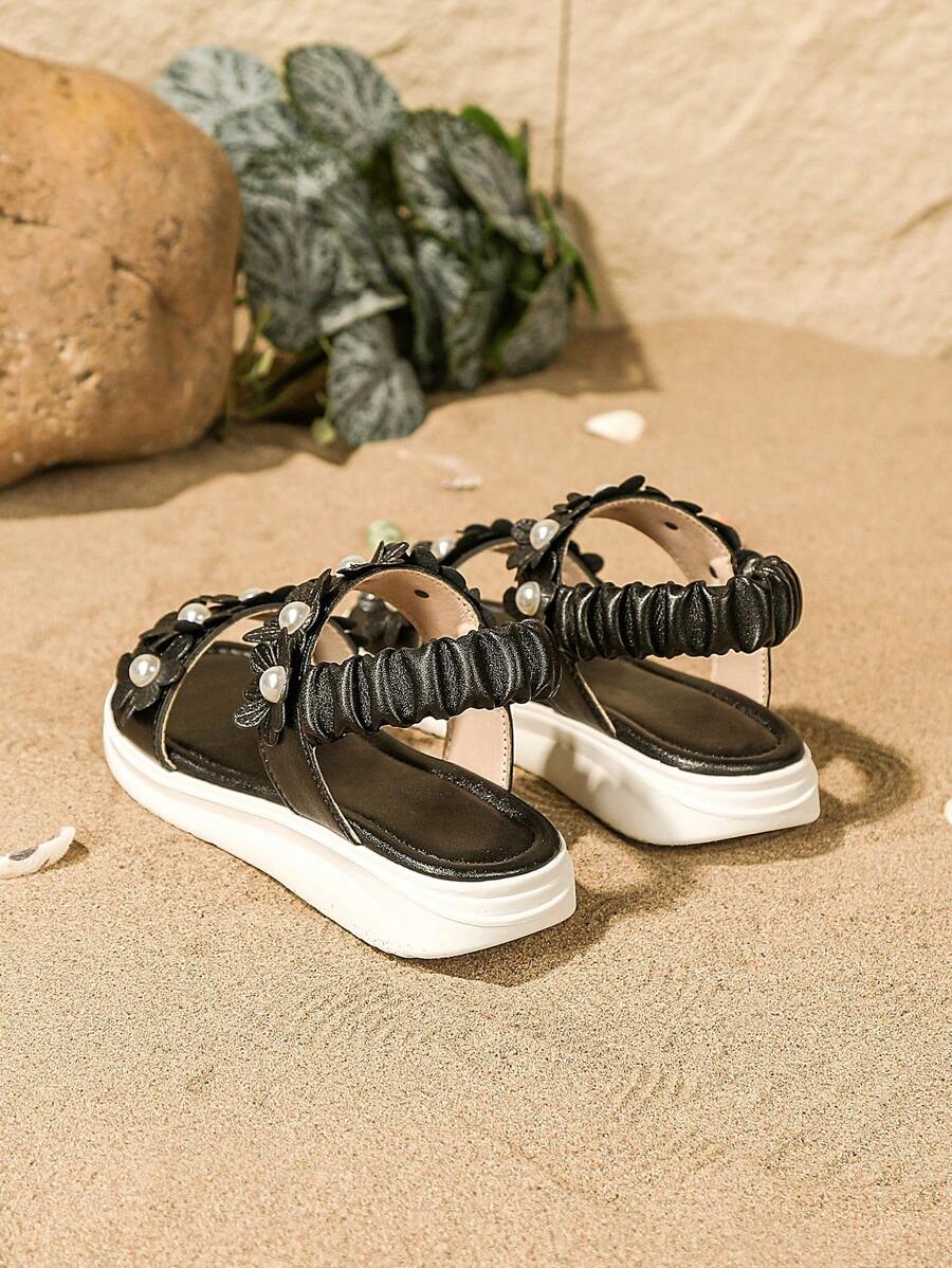 Girls' Sandals with Floral Decoration and Soft Sole