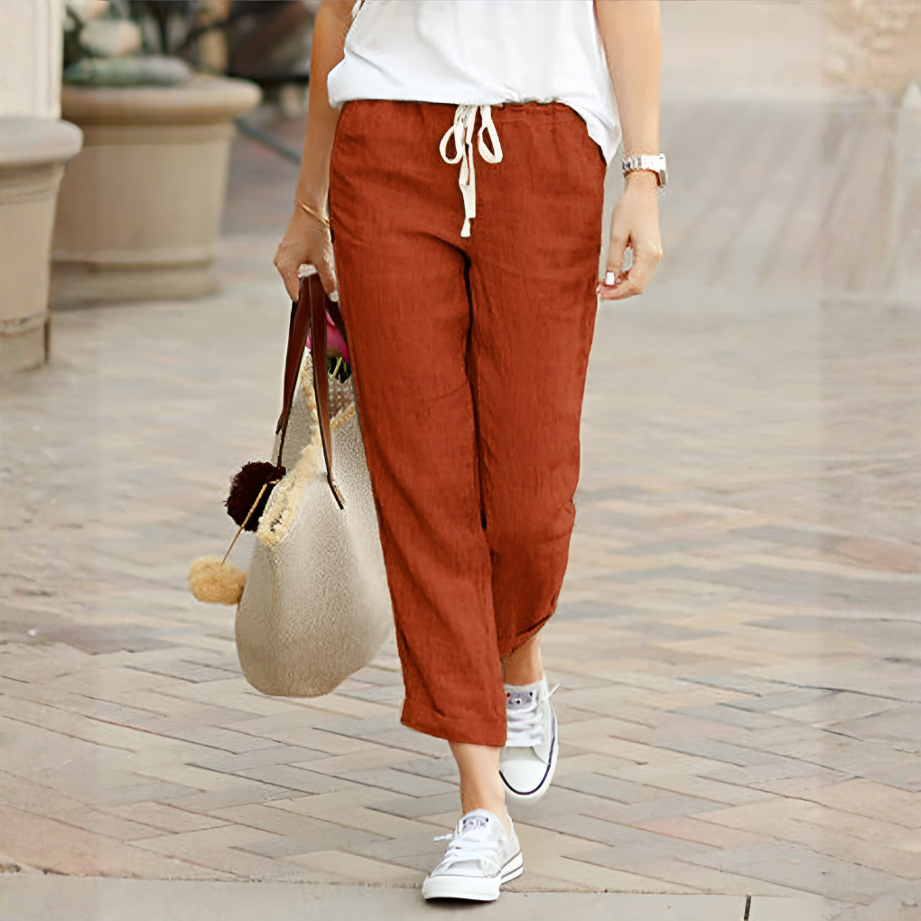 Pantaloni da donna a gamba dritta con vita elasticizzata