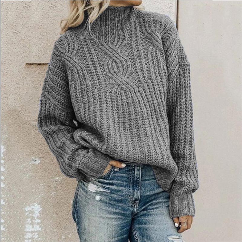 Ladies' Chunky Cable Knit Jumper with Roll Neck
