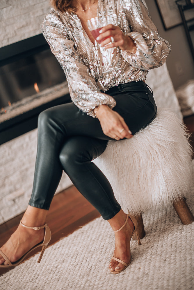 Elegante Partybluse für Damen mit Glitzerpailletten und langen Ärmeln