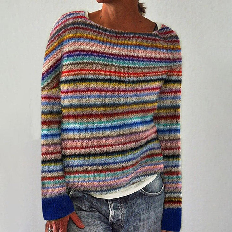 Knitted Striped Women's Sweater with Long Sleeves - Lillian
