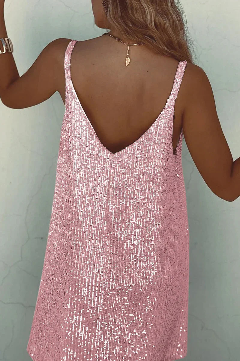 Ladies Glamorous Sequin Mini Dress with Spaghetti Straps