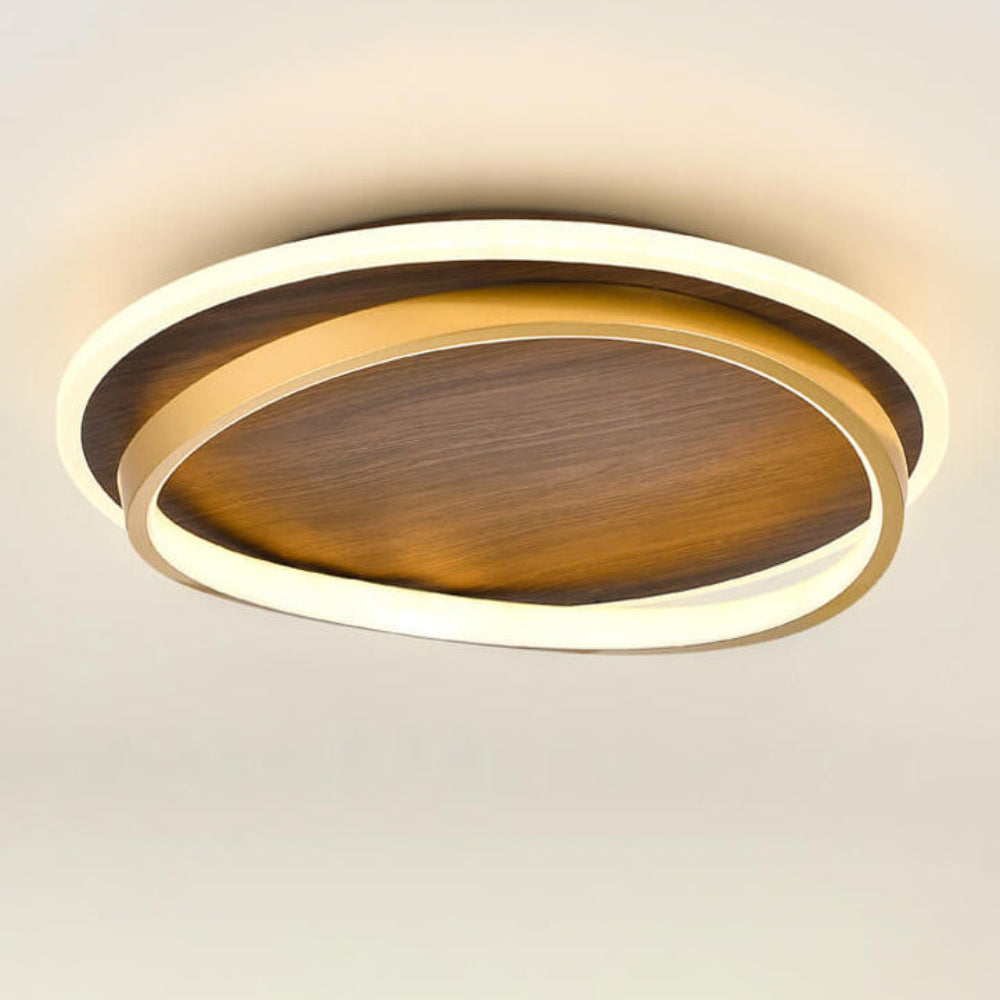 Lámpara de techo moderna con anillo LED y diseño con aspecto de madera, para una iluminación ambiental