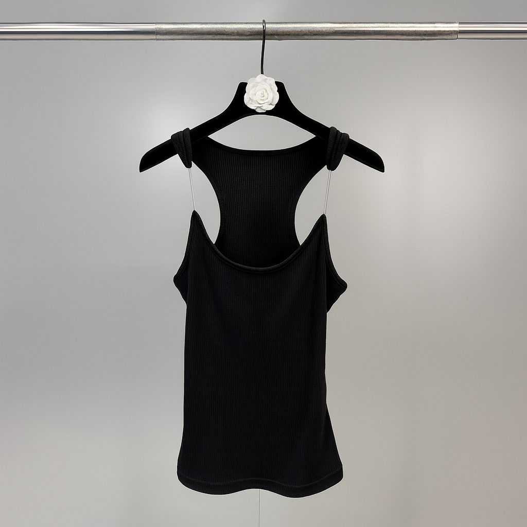 Ladies' tank top with invisible straps and ribbing
