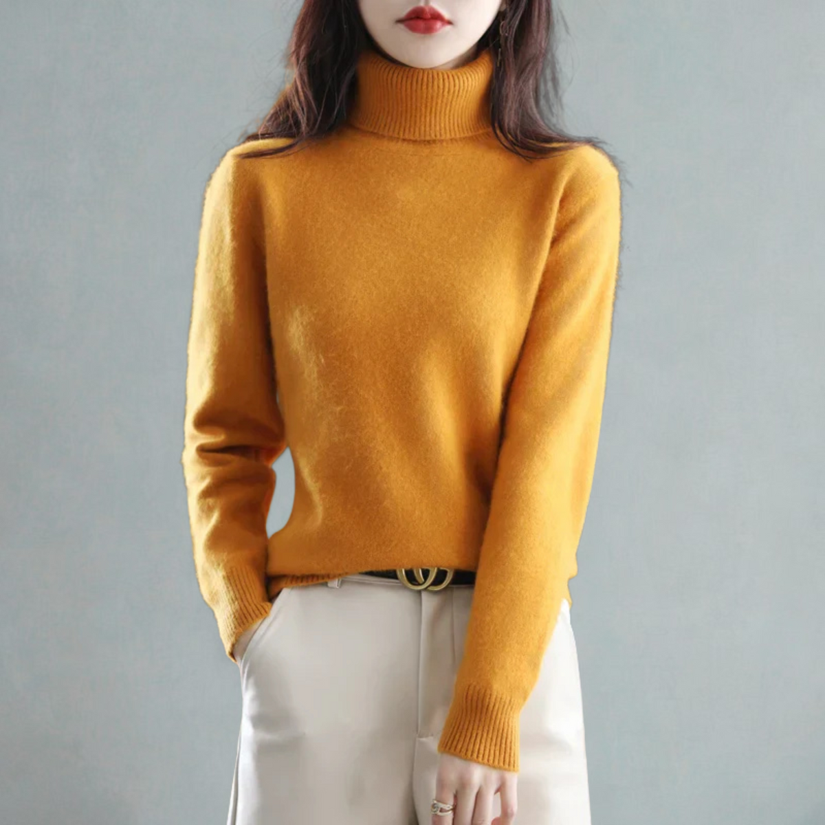 Ladies' Luxe Soft Knitted Roll Neck Jumper with Ribbed Cuffs
