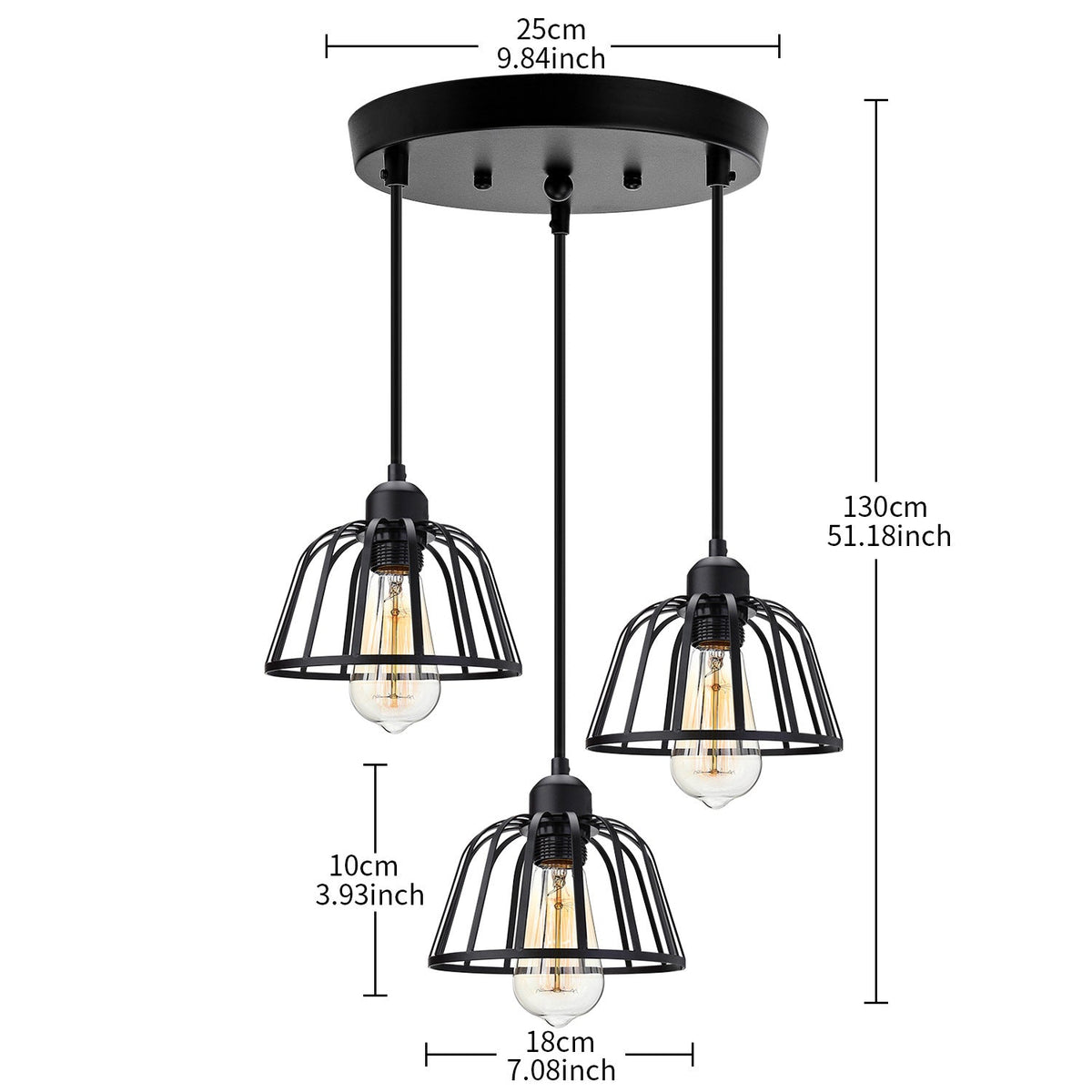 Retro Industrial Pendant Light Black Metal