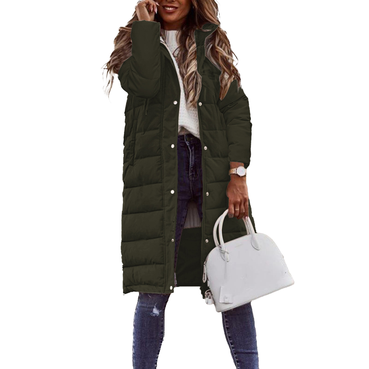 Women's Warm Padded Long Puffer Jacket with Hood