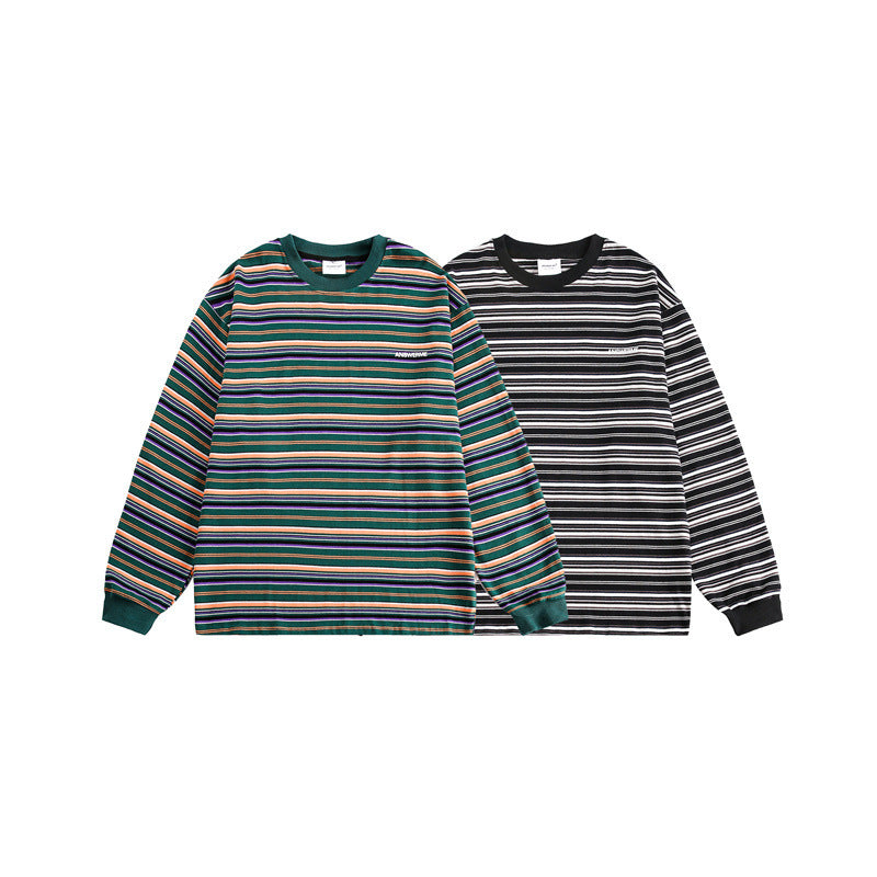 Ladies Timeless Striped Shirt with Round Neck and Long Sleeves