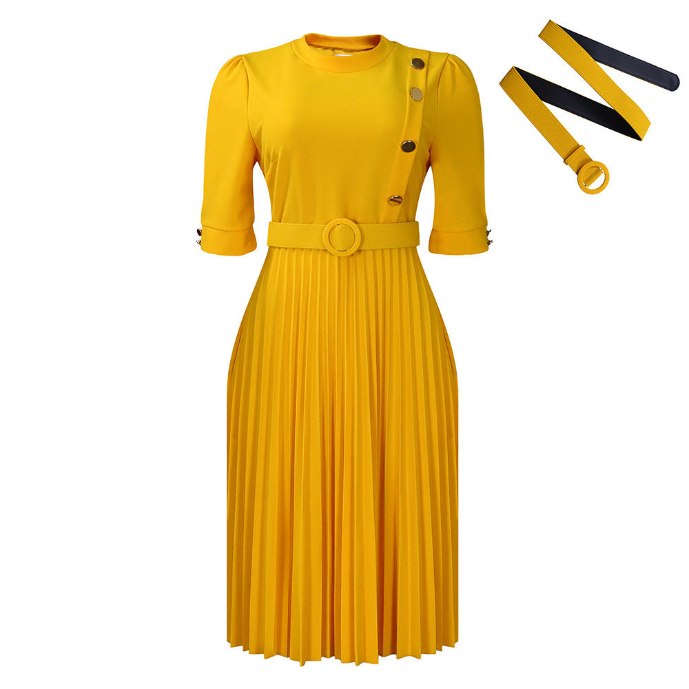 Vestido plisado con escote en V, sin esfuerzo