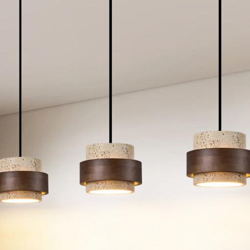 Candeeiro suspenso retro minimalista com travertino amarelo