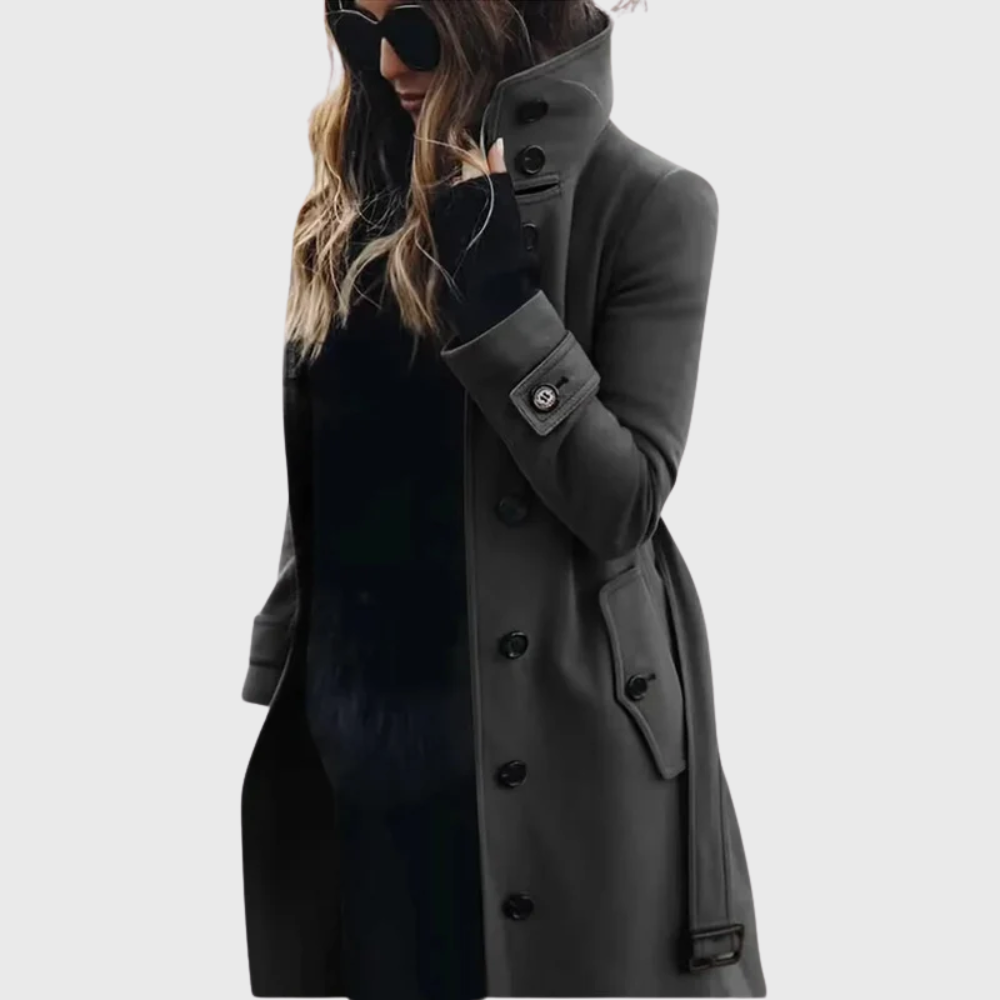 Ladies Timeless Long Winter Coat with Stand-Up Collar