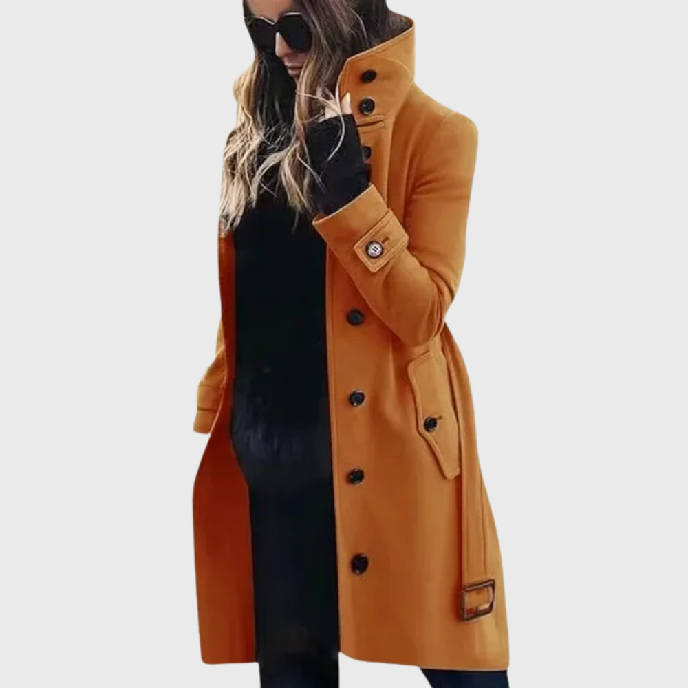 Ladies Timeless Long Winter Coat with Stand-Up Collar