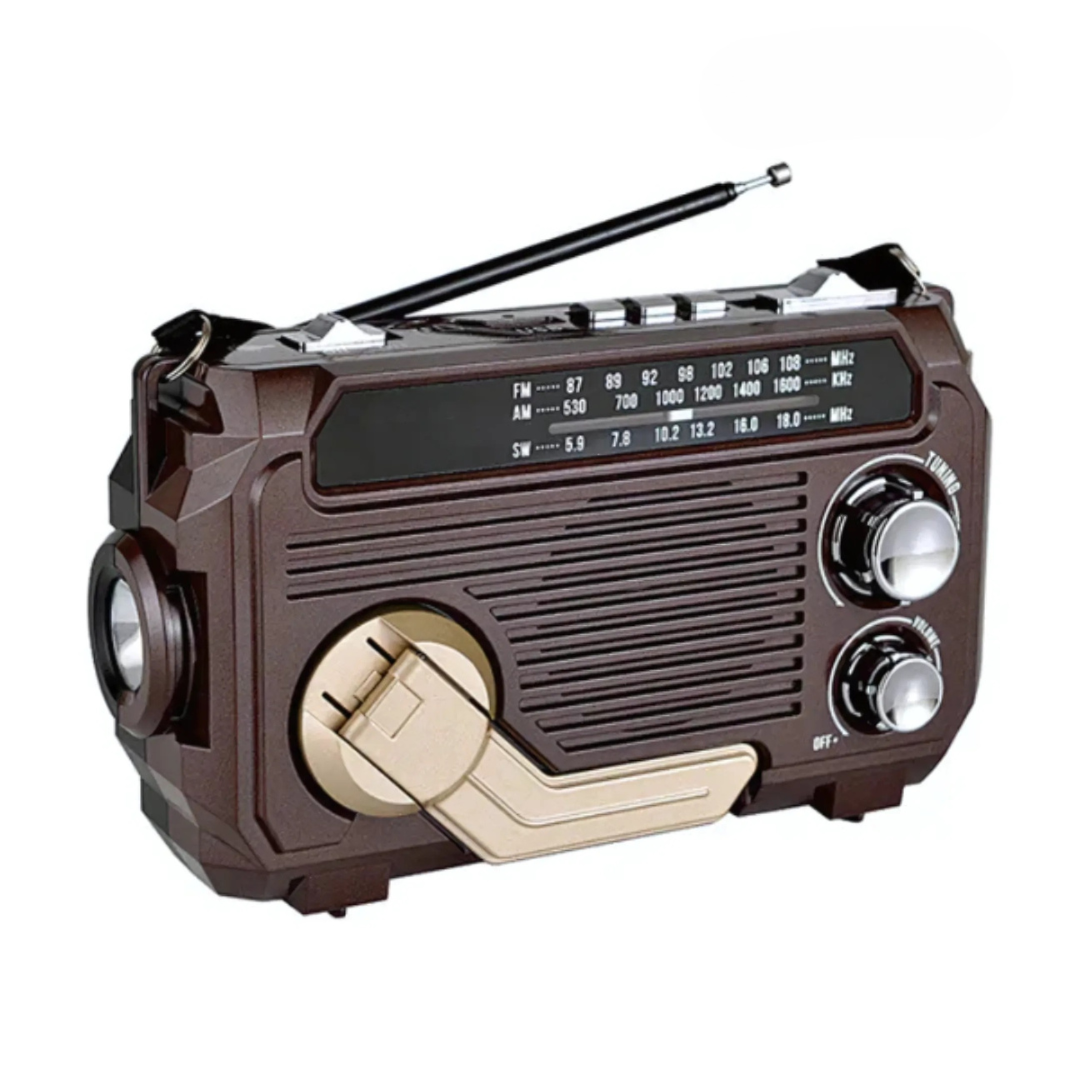 Radio de urgență cu dinam și panou solar, pentru comunicații și iluminare fiabile