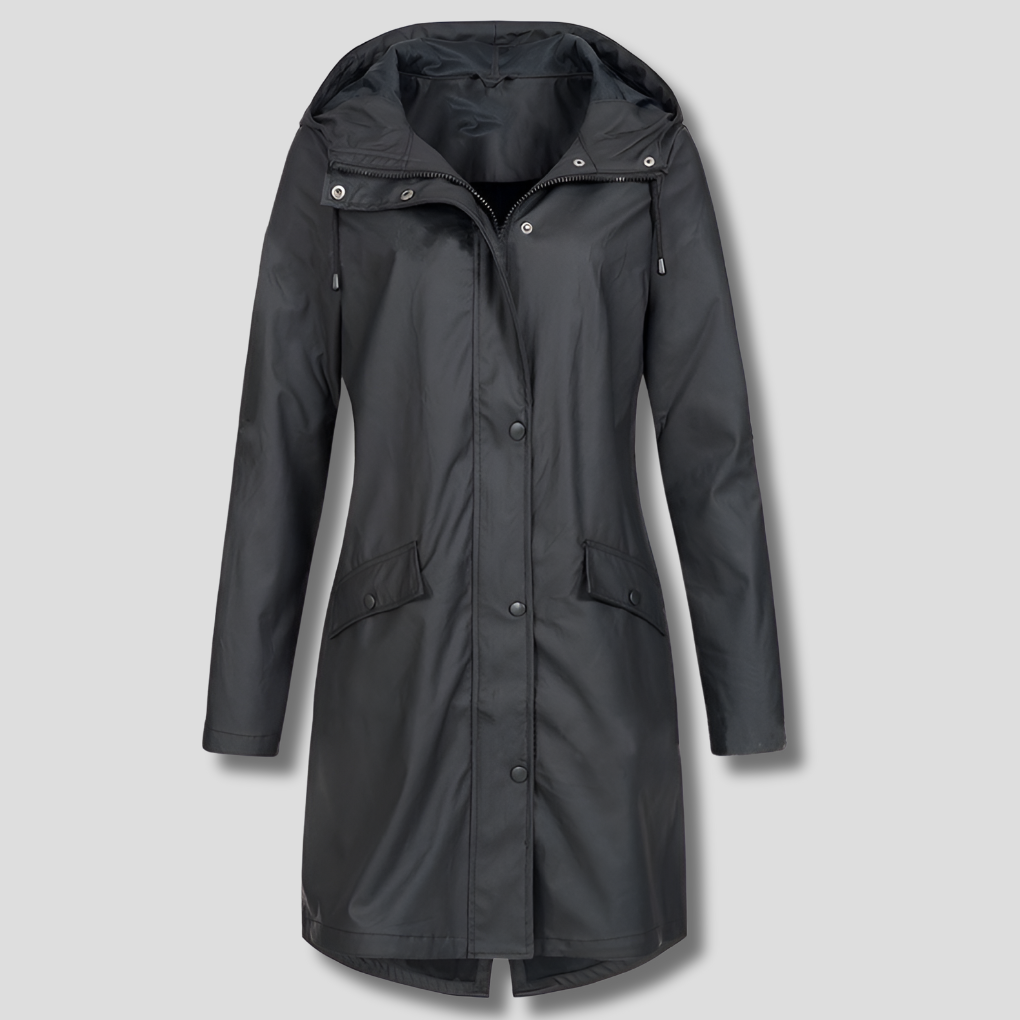 Presca - Long raincoat with hood and pockets for women