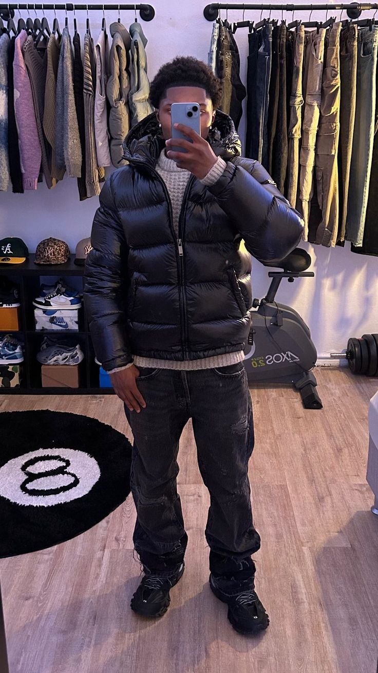 Puffer jacket with shiny finish and hood