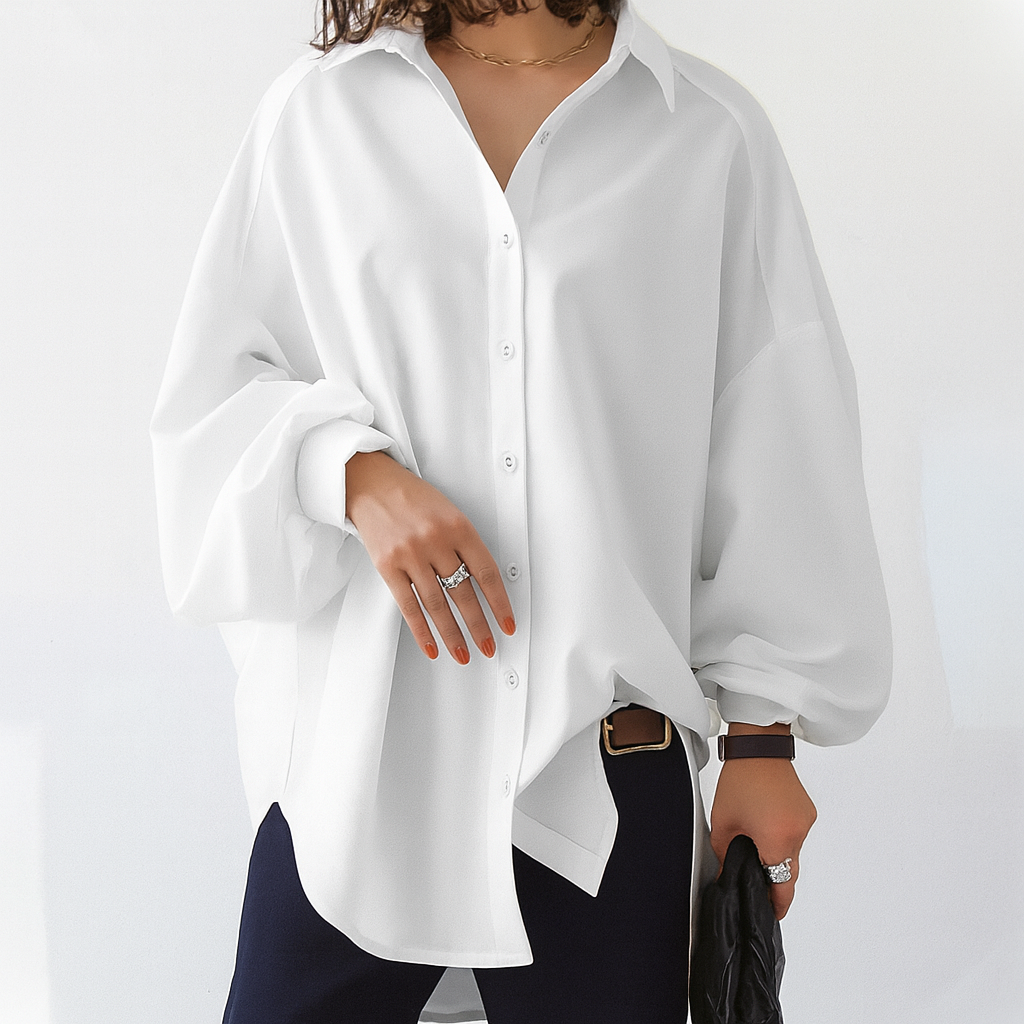 Ladies Elegant Oversized Blouse with Buttons and Balloon Sleeves