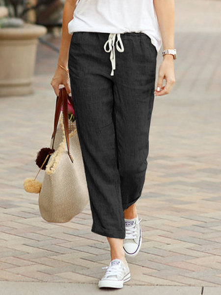 Comfortable Linen Ladies' Trousers with Drawstring