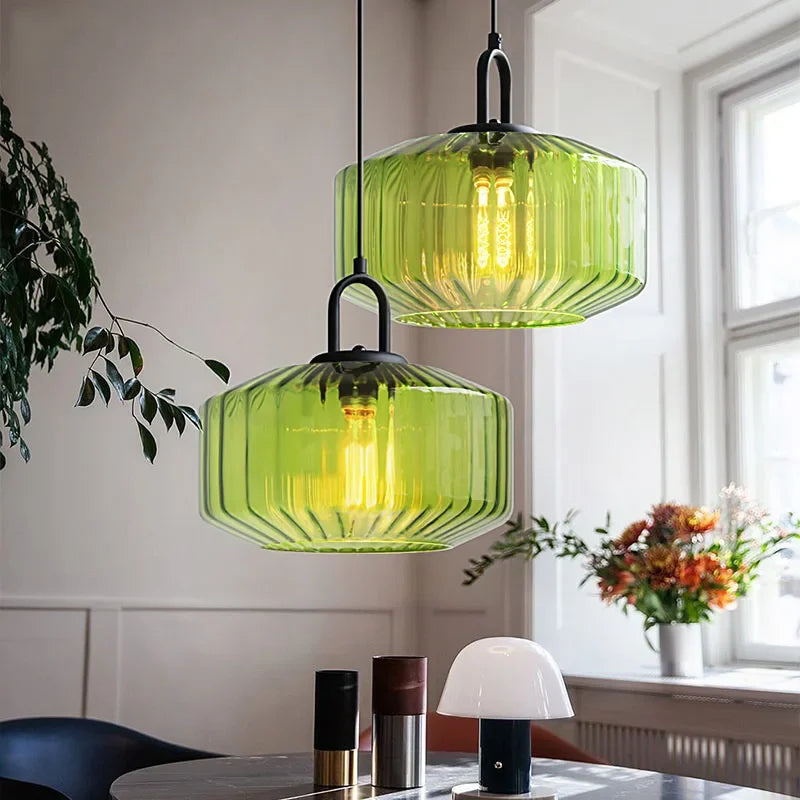 Candeeiro suspenso retro em vidro, ao estilo loft nórdico