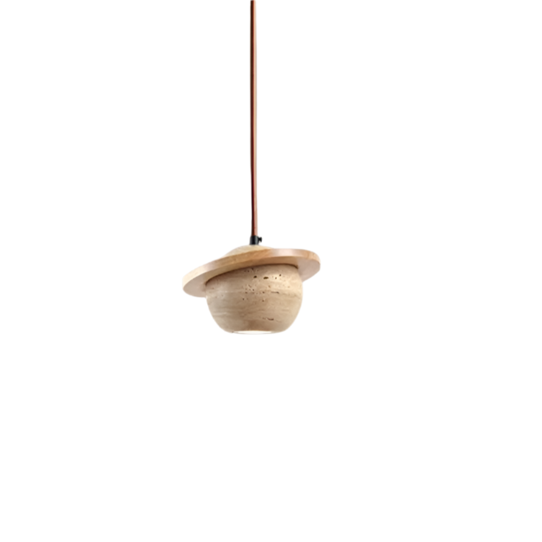 Round Travertine Pendant Lamp – Natural Elegance with LED
