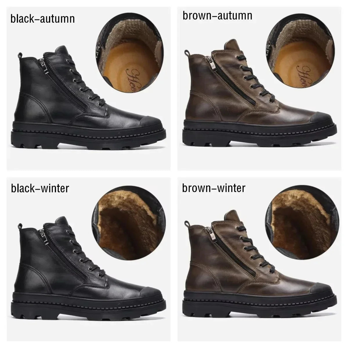 Vintage-Herrenstiefel aus Leder mit Schnürung und Reißverschluss – warm, robust und langlebig