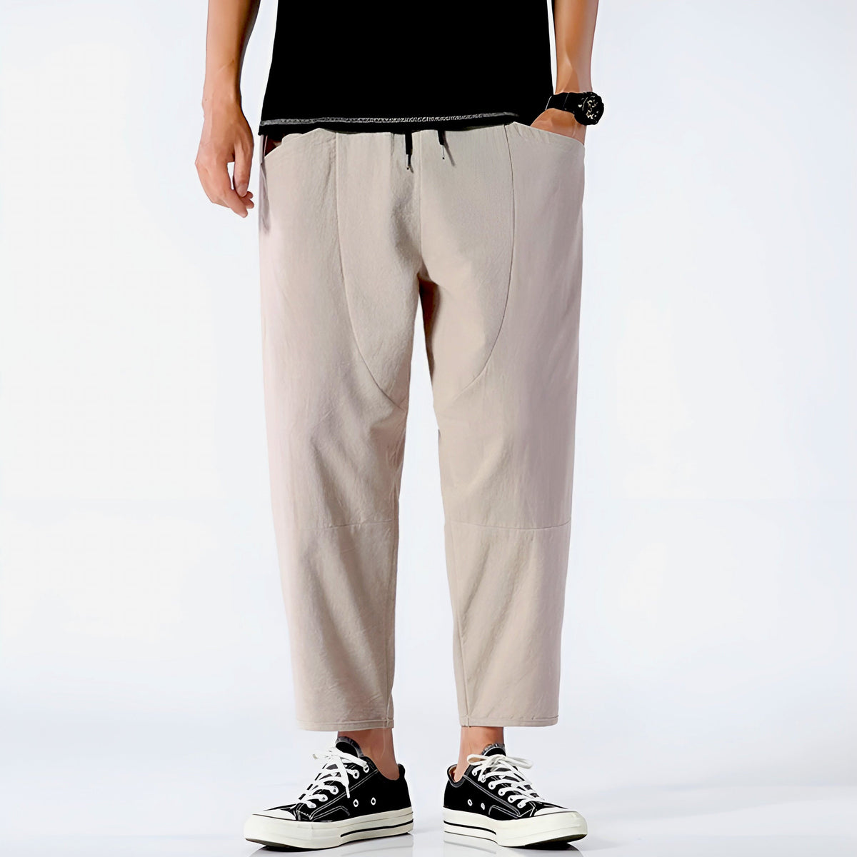 Pantalon court pour homme en coton et lin – Respirant, confortable et décontracté