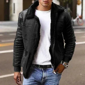 Men's Jacket with Fur Lining and Quilted Sleeves - Gino