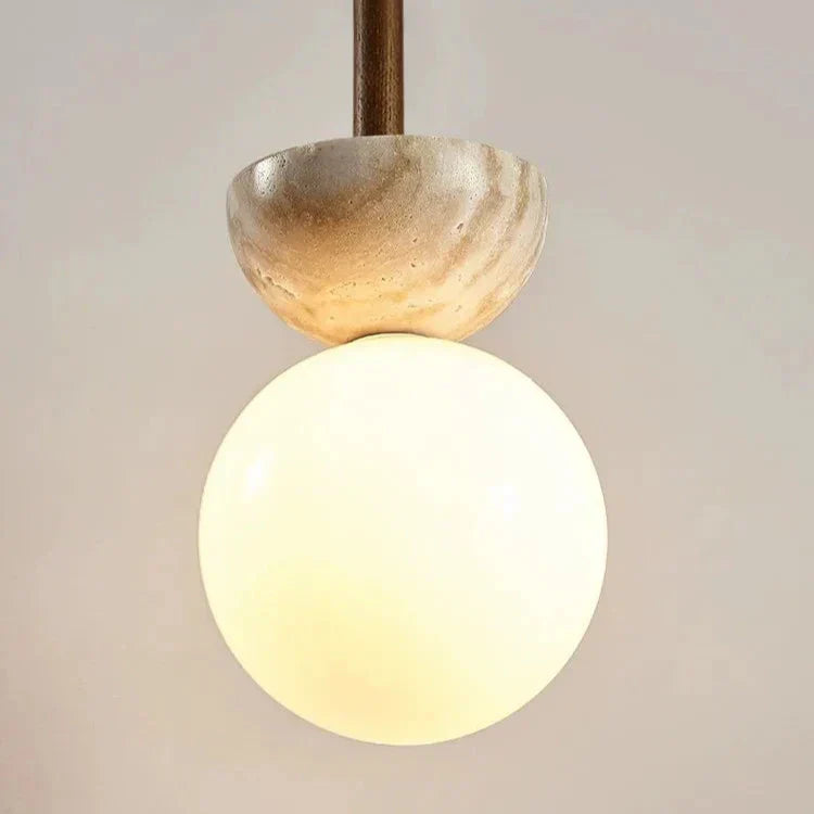 Round Travertine LED Pendant Lamp – Modern Elegance