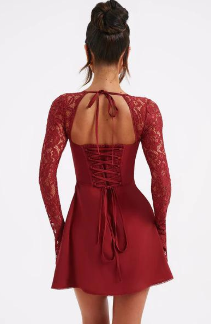 Luxe Mini Dress with Lace and Long Sleeves for Women